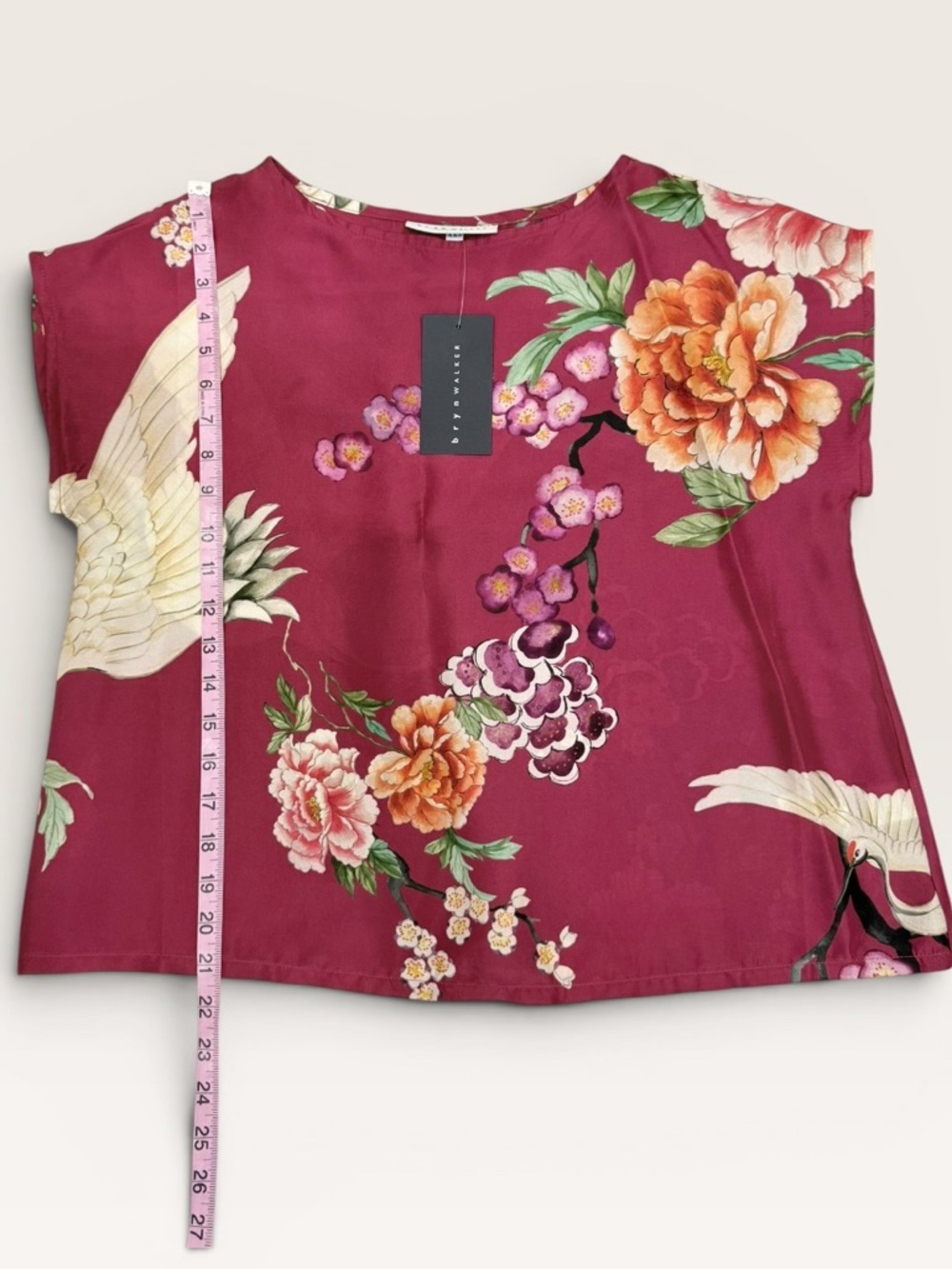 Bryn Walker NWT XXS Burgundy Silk Crane Floral  Print Skirt & Top Set $360 - Picture 10 of 16